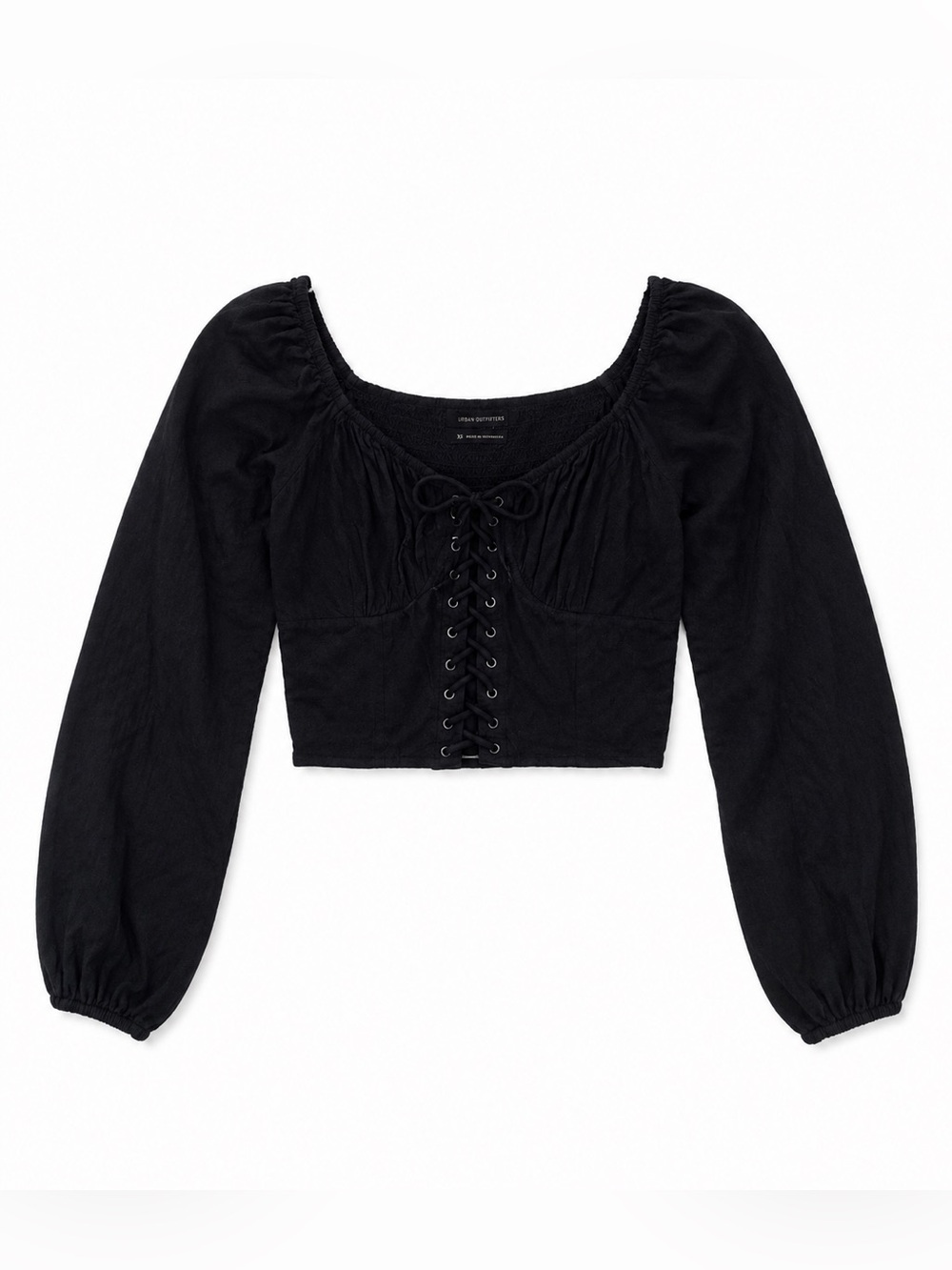 ☕️ Urban Outfitters Black Corset Lace-Up Puff Sleeve - Picture 1 of 6